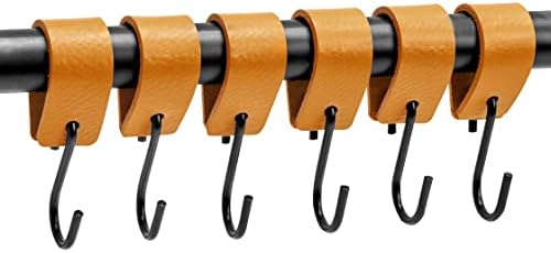 Brute Strength - Multifunctional Leather S-Hooks - Ochre Yellow - 6 Pieces - S Shaped Hooks - Coat Hook - Leather Hooks - Leather s Hooks - Black s Hooks - Kitchen Hooks