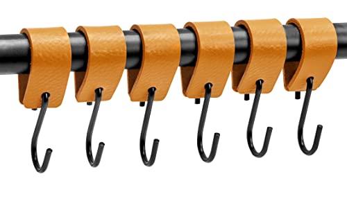 Brute Strength - Multifunctional Leather S-Hooks - Ochre Yellow - 6 Pieces - S Shaped Hooks - Coat Hook - Leather Hooks - Leather S Hooks - Black S Hooks - Kitchen Hooks #TOP3