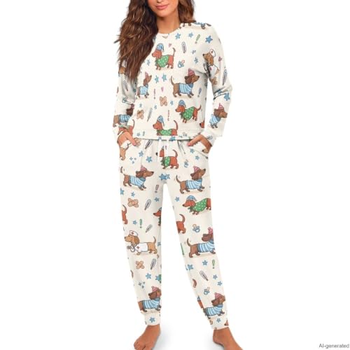 Image of Women's 2 Piece Printed Pajama Set Long Sleeve Sleepwear Set with Long Pants Casual Lounge Sets with Pocket