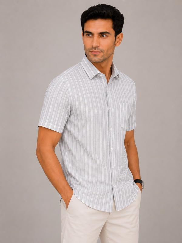 Image of MARK & ALBERT Half Sleeves Regular Fit Formal Shirt for Men Grey
