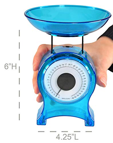 Home-X Blue Kitchen Scale, Small Mechanical Scale For Weighing Food Portions Up To 35 Oz, Analogue, Simple To Use, No Battery- 6” H X 4.5” W #TOP2