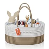 Picture of KiddyCare Woven Diaper Caddy Organizer, Large Gray Multi Functional Portable Baby Basket with Handle, Baby Gift for Boy/Girl Nursery Storage, Organization, and Modern Car Diaper Caddy Natural Large