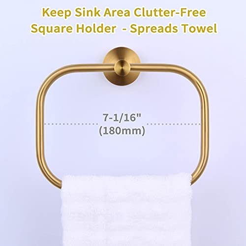 Square Towel Ring Brushed Gold, Angle Simple Sus304 Stainless Steel Swivel Hand Towel Holder, Bathroom Shower Face Towel Hanger, Wall Mount #TOP6