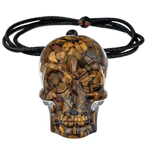 SUNYIK Healing Orgone Skull Crystal Stone Pendant Necklace for Men and Women, Hand Carved Skull Chips Stone Necklace for Unisex Adjustable 18-24
