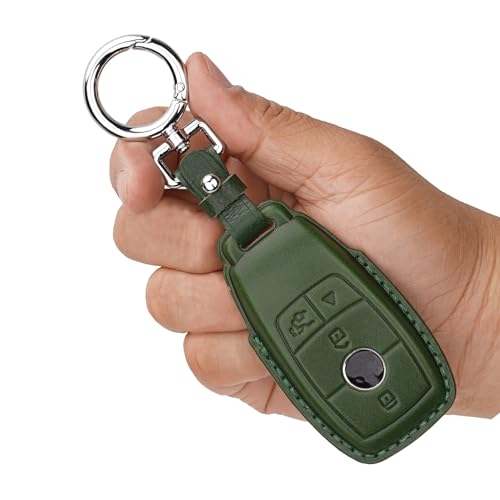 Porte-clés et coque en cuir véritable pour clé Mercedes-Benz 4 boutons vert