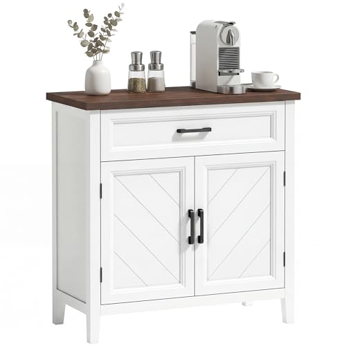 HOMCOM Buffet Salon, Meuble de Rangement avec 2 Portes, tiroir et étagère réglable, Style Moderne, Buffet Salle à Manger et Cuisine, 76 x 35 x 80 cm, Blanc