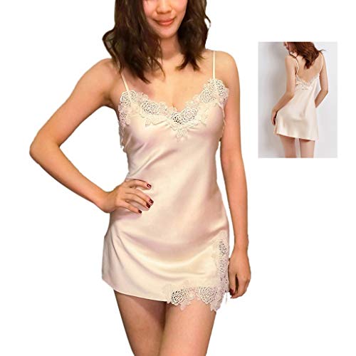Preisvergleich Produktbild Nachthemden Frauen-Sommer Reizvoller Dünne Spitze Pyjama Modischer Strumpf Negligée Grundiert Rock Ladies' Home Wear Leicht Und Weich (Color : Champagne, Size : S)