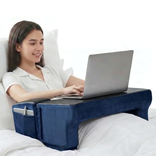 Image of Amazon Basics Foam Lapdesk Pillow for Laptop, Ergonomic Laptop Table Pillow for Bed, Sofa & Floor, Adjustable Height & Side Pocket, Portable Lap Desk for Work from Home, Study & Travel - Navy Blue