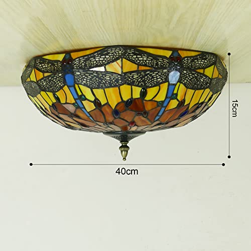 Plafonnier LED libellule de 40cm en vitrail bleu artisanal - 3