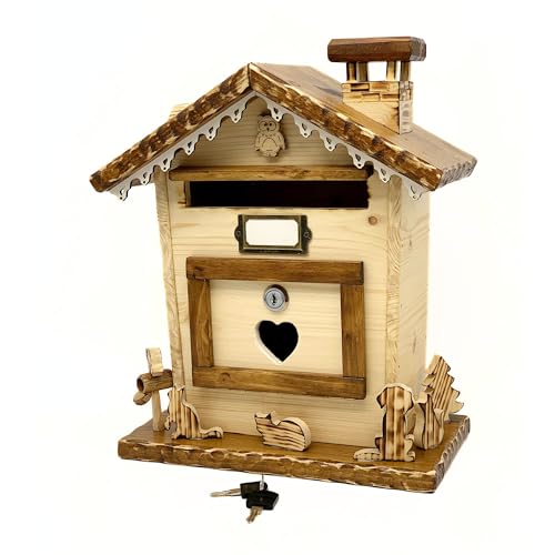 Cassetta della posta in legno con gatti e cane, cassetta delle lettere da esterno, cassetta in legno, buca per le lettere, arredo montagna, arredo rustico