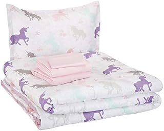 AmazonBasics Easy Care Super Soft Microfiber Kid's Bed-in-a-Bag Bedding Set - Twin, Purple