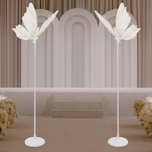 banborba Wedding Butterfly Floor Lamp, Creative Butterfly Ceiling Light, Adjustable Height LED Butterflys Lights, Romantic Hanging Decoration Props for Wedding Party Events - 2Pcs/White Light