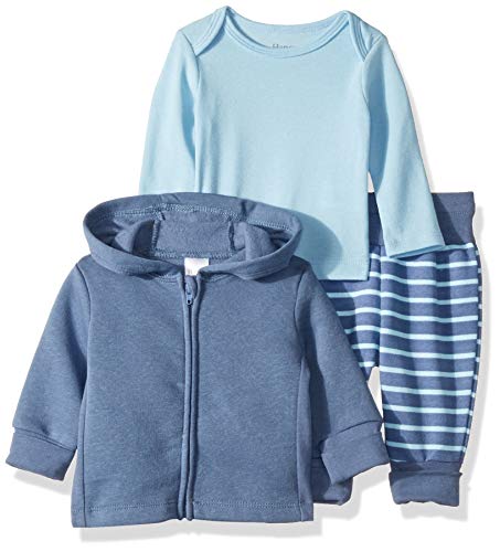 Hanes Ultimate Baby Flexy Jogger with Long Sleeve Crew and Fleece Hoodie, Blue Stripe, 6-12 Months