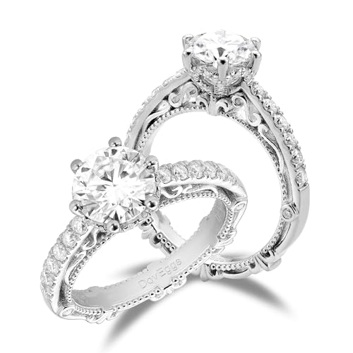 DovEggs Moissanite Engagement Rings for Women,Moissanite Ring, 1.5ct Center 7.5mm F-G-H Color Cut Vintage/Antique Moissanite Art Deco Anniversary Wedding Ring 14K Gold QUALITY Sterling Silver