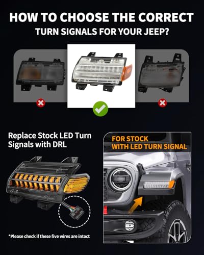 Image of New Upgrade Smoke LED Turn Signal Lights with DRL & Side Marker Lights Replacement for Jeep Wrangler JL Gladiator JT Sahara, Rubicon, Overland, Mojave, High Altitude, Hybrid models with LED DRL 2018+
