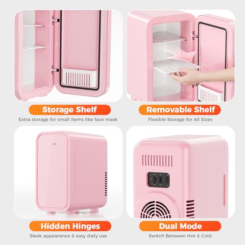 Image of YASHE Mini Fridge, 6 Liter /8 Can 110V AC /DC Portable Thermoelectric Cooler Refrigerators for Bedroom, Skincare, Beverage, Office, Dorm Room and Car, Pink