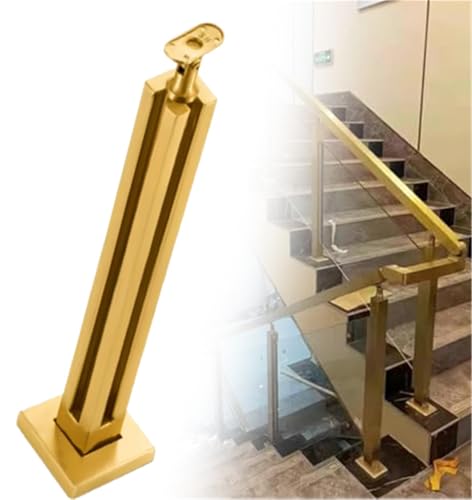 Square Stainless Steel Railing Column, Black Gold Silver Gold Silver Railing Post Kit with Slots &amp; Base, Adjustable Spindles Stair Parapet Post Kit Indoor(B-Corner,Height 48in/120cm)