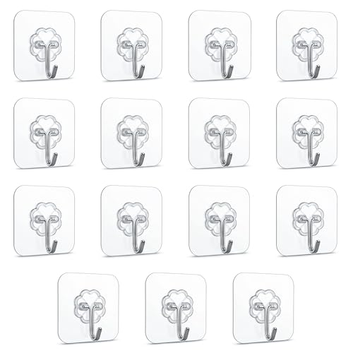 Image of CLAPONE Adhesive Hooks for Hanging /Wall Hook /Towel Coat Hooks /Without Drilling /Transparent Hook for Bathroom /Kitchen /Towel /Coat /Door /Outdoor Use /Wall /Home Improvement (Transparent, 15 Piece)