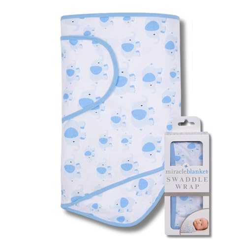 Miracle Blanket Swaddle Wrap, Baby Swaddle for Newborns, Blue Elephants
