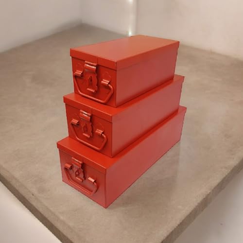 Image of JOWEL Stainless Steel Locker Safe Box /Jewel /Cash Peti /Storage Container Set (8 inch, 10 inch, 12 inch, Pack of 3, Color-coated) (Red)