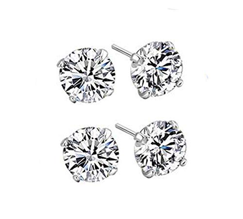 SYBL 5 Pairs 925 Sterling Silver Jewelry Cubic Zirconia Stud Earring Round Simulated Diamond Inlaid Hypoallergenic Piercing Set(White)