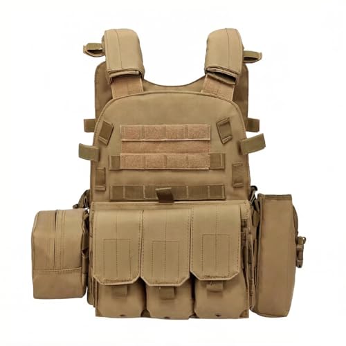 TOLLION Kids Tactical Vest Adjustable Airsoft Paintball Vest Boys Girls Outdoor Games Vest Army Costume Combat Vest 4-12 Years (Brown B)