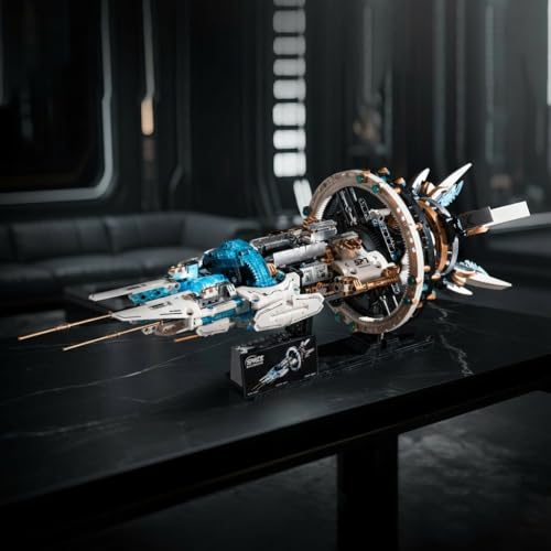 Image of SKY LINE OCEAN || Space Station Building Blocks Set || 1144 pcs || Motorized Rotating Spaceship with 3 LED Lights & Display Stand || STEM Space Exploration Construction Kit || 6 Months Warranty