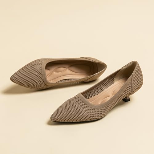 HROYL Women's Knit Kitten Heel Pumps Breathable Pointed Toe Casual Work Office Dressy Shoes3