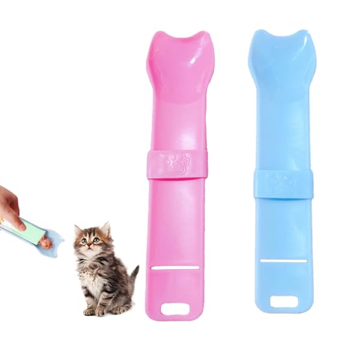 2pcs Cat Treat Spoon Squeeze Cat Strip Feeders Multi-Function Kitten Strip Squeeze Spoon for Wet Food Liquid Snack Licky Treats Feeding Scoop Treat Dispenser Feeding Scoop for Puppies Small Pets