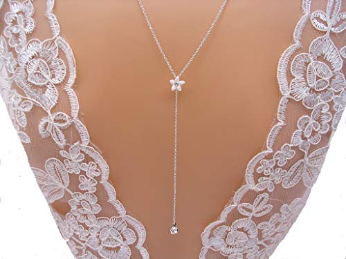 bijoux mariage collier de dos fleur et strass, collier mariée