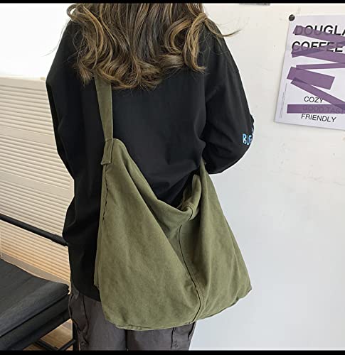 SINMIUANIME Segeltuch-Kuriertasche, große Umhängetasche, Handtasche, einfarbig, mit mehreren Taschen, Segeltuch, Schultertasche für Damen und Herren, 474 Grün