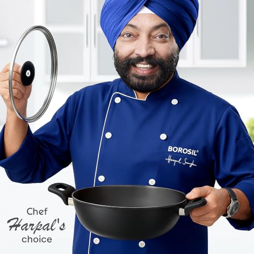 Image of Borosil 4 L (28 cm) Hard Anodized Deep Kadai with Glass Lid | Aluminium Grade 3003 | Glossy Exterior & Matt Interior | Even Heat Distribution | Easy to Clean | 1 Year Warranty