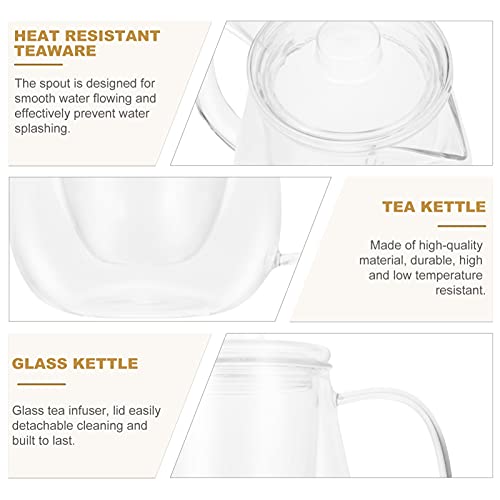 UPKOCH Bule de Vidro Com Infusor de Chá de Vidro Bule de Vidro Chaleira Bule Claro Transparente para