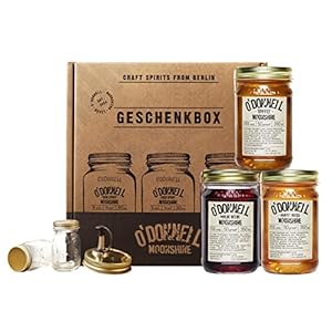 O’Donnell Moonshine Geschenkbox | Geschenkidee | 3 x 350ml | 2 x Shotgläser + Ausgießer | Premium Schnaps | Likör…