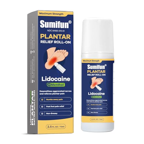 Sumifun Plantar Fasciitis Relief Roll-On | 4% Lidocaine & 1% Menthol for Fast Numbing & Soothing Heat | 8-Hour Non-Greasy, No-Mess Application | 2.5 Fl Oz