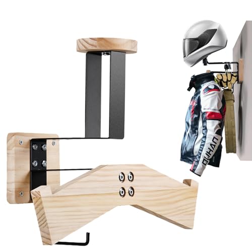Soporte para Casco Moto, Moman HRW1 Multifuncional Soporte Casco Moto Pared Perchero de Madera y Metal con Percha y Ganchos Soporte Pared para Chalecos Tácticos Chaquetas Cinturones Versátiles