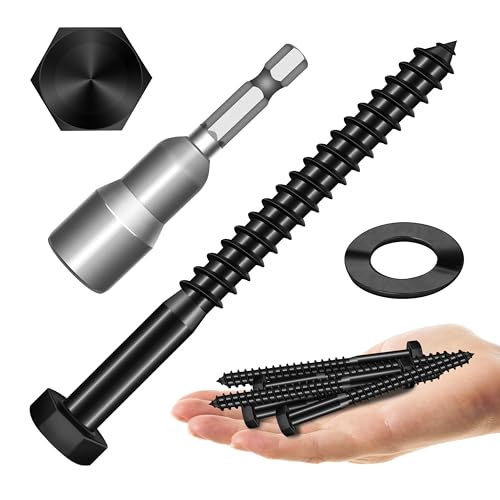 MYWISH - (8Sets) 3/8" x 4" Hex Head Lag Bolts, Heavy Duty Lag Screws with Washers, 304 Stainless Steel Bolts 18-8, Lag Screws Wood Screws, Partial Thread Black Oxide, 3/8 Bolt by Mywish