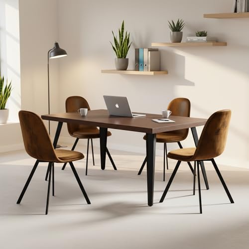 Homy Casa 5-Piece Conference Table Set with Swivel Office Chairs, Mid-Century Modern Meeting Table & Upholstered Seats, Collaborative Workstation for Office, Studio, or Small Team Spaces, Brown