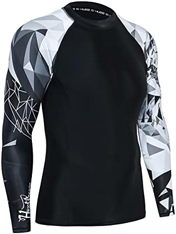 HUGE SPORTS Men's Swim Shirts Long Sleeve UPF 50+ Rash Guard Sun Shirts UV Sun Protection