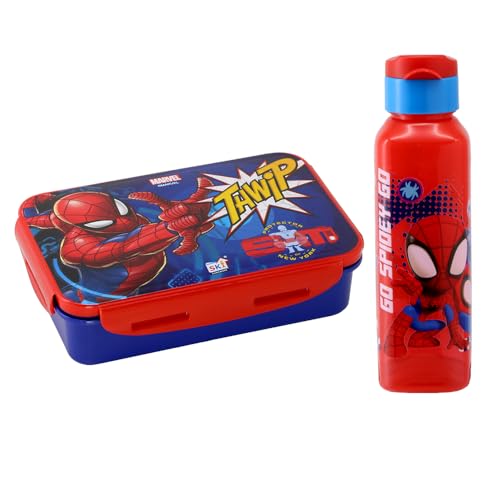 Image of SKi Homeware Lock & Seal Disney Lunch Box + Water Bottle Combo, for School Kids, a Gift for Girls and Boys with Attractive Character Prints and Vibrant Colours (Spiderman 1)