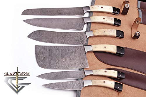G28B- Professional Kitchen Knives Custom Made Damascus Steel 6 pcs of Professional Utility