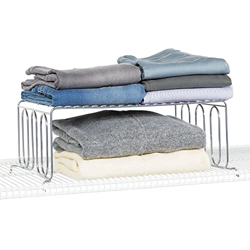 Mdesign Versatile Metal Wire Closet Shelf Divider And Separator With Top Shelf For Storage And Organization In Bedroom, Bathroom, Kitchen And Office Shelves - Easy Install, 2 Pack - Chrome Silver #TOP6