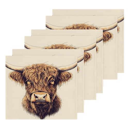 YANENDIE Highland Cattle Washcloths Towels, Highly Absorbent and Soft Cotton Face Cloths, 6 Pack Quick Dry Wash Cloths - 12 X 12 Inches