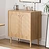 Storage cabinet sideboard with rattan doors boho buffet sideboard bar cabinet farmhouse credenza cabinet with sturdy wooden legs with leveler for living roomkitchenhallway natural oak  urban country home decor