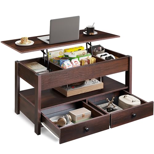Image of WLIVE Lift Top Coffee Table with 2 Drawers, Large Storage, Espresso