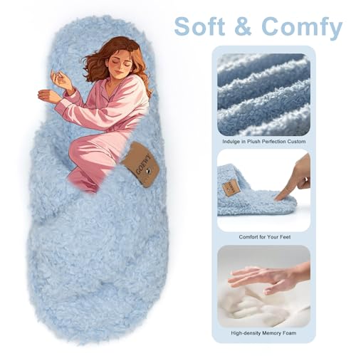 Image of GOEWY Fuzzy Open Toe Slippers for Women Cozy Memory Foam House Shoes Indoor | Cute Cross Band,Soft Faux Fur,Anti-slip Sole Outdoor,Machine-washable,Lightweight,Slip on Gifts for Women,Mom and Bridesmaid