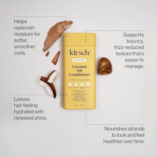 Image of Kitsch Moisturizing Coconut Oil Liquid Conditioner for Women & Men - Coconut Oil Hair Conditioner for Kinky, Curly & Coily Hair - Deep Moisture, Shine & Manageability, Color-Safe Hair Care - 12 oz