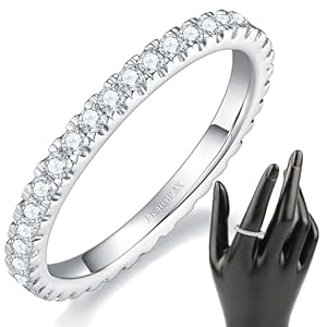 Elegant 14K Gold/White Gold Plated Cubic Zirconia Simulated Diamond Stackable Eternity Rings, Metallic Timeless Design, Ideal Gift Material – Thin 1.5mm/2mm Bands – Available in Sizes 4-12