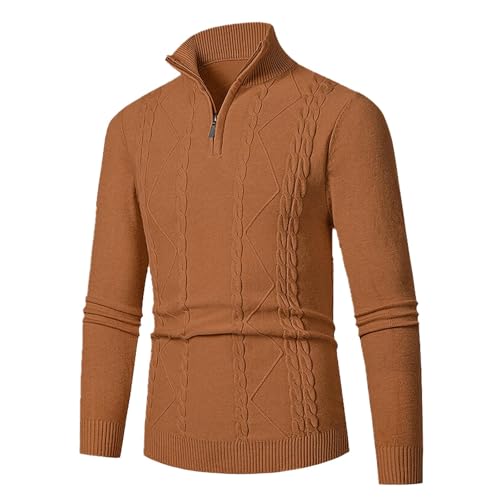Men's Quarter-Zip Sweater Textured-Knit Mock Neck Pullover Slim Fit Lightweight Long Sleeve Solid Knitted Pullover2