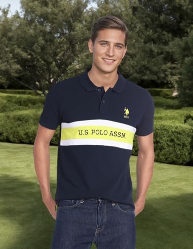 Image of U.S. Polo ASSN. Men's Horizontal Striped Slim Fit Cotton Polo Shirt